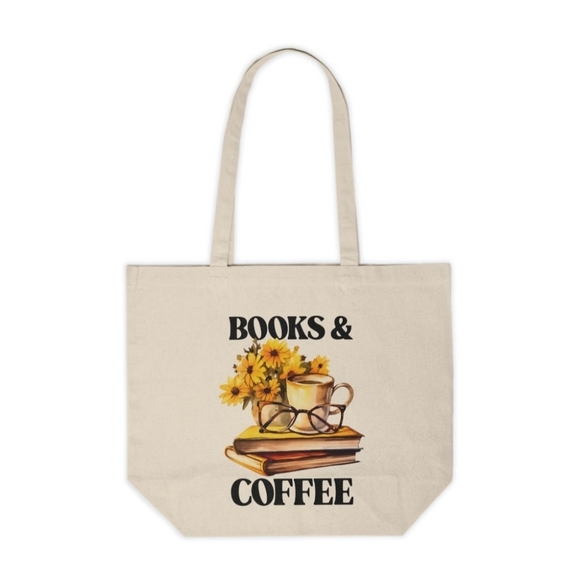 Books and Coffee Custom Tote Bag - Picture 1 of 3